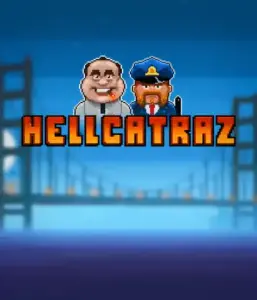 Enter the thrilling world of the Hellcatraz game by Relax Gaming, showcasing a cartoonish prisoner and a guard with the infamous Alcatraz prison and San Francisco skyline in the background. This graphic portrays the light-hearted escapade of an Alcatraz-inspired game, perfect for players looking for a unique slot experience, offering a nostalgic adventure. 