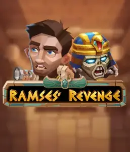 Explore the thrilling world of the Ramses' Revenge game by Relax Gaming, featuring a startled explorer and a terrifying mummy amid an Egyptian tomb backdrop. This graphic captures the adventure of ancient Egyptian myths, great for fans of Egyptian-themed slots, delivering a captivating gaming experience. 